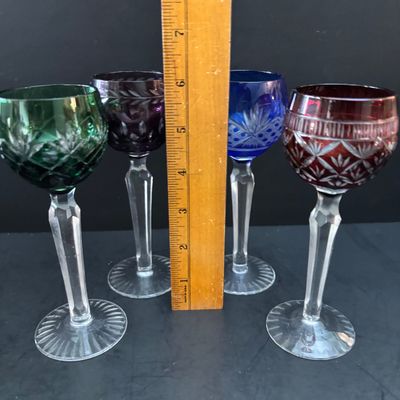 LOT 119: Vintage Bohemian Style Cut-to-Clear Stemware & Vintage Green Stemware