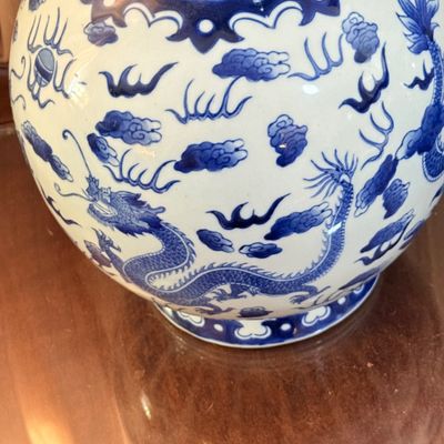LOT 174: Vintage Blue and White Large Bombay Double Gourd Vase