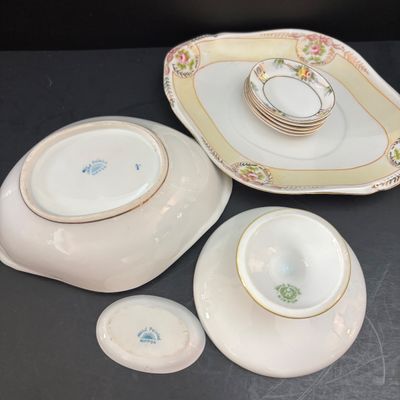 LOT 118: Large Collection of Salt Cellars, Nippon, Anchor Hocking Starlyte Cruet Set, Fifth Avenue Crystal Glass Covered Butter Dish w/...