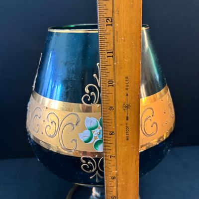 LOT 122: Vintage Blueish Over-Sized Brandy Snifter w/Gilded Accents & Hand Painted Details