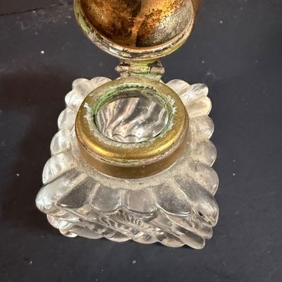 LOT 250: Antique Cast Iron Desk Stand with Hunting Scene and Glass Inkwells and Letter Openers