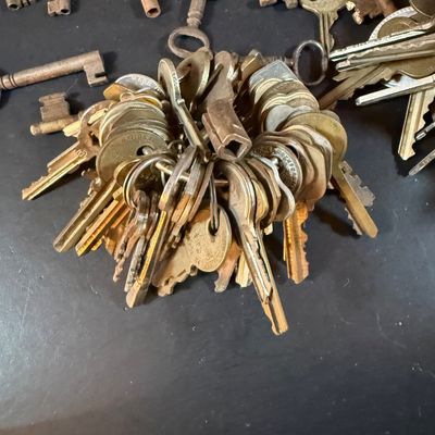 LOT 246: Large Collection of Keys on a Wooden Board and In a Wooden Box
