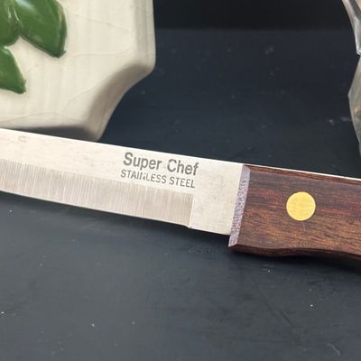 LOT 91: Vintage Lane & Co. Ceramic Lazy Susan, Super Chef Knife Set, MCM Teak Cheese Board