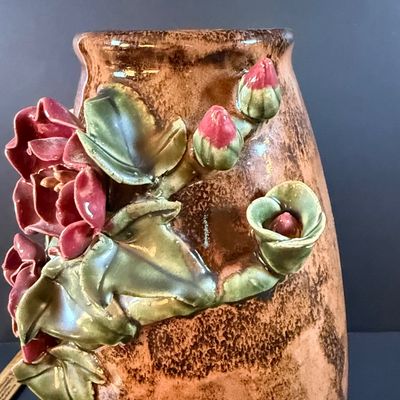 LOT 186: Large Ceramic Vase with Flowers and a Bird