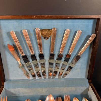 LOT 247: William Roger Silver Plated Flatware/Service Set in Wooden Box