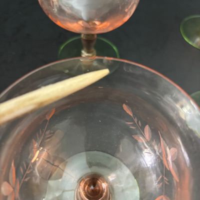 LOT 106: Vintage Pink "Watermelon" & Uranium Depression Stemware