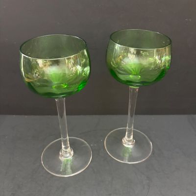 LOT 119: Vintage Bohemian Style Cut-to-Clear Stemware & Vintage Green Stemware