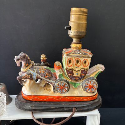 LOT 112: Collection of Miniature Tea Sets, Animals, Pewter Animals and a Vintage Moriage Satsuma=style Porcelain Horse & Carriage...