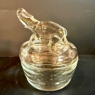 LOT 249: Elephant Collection Including a Planter, Figurines, Glass Trinket Box and a Giraffe Brass Bell