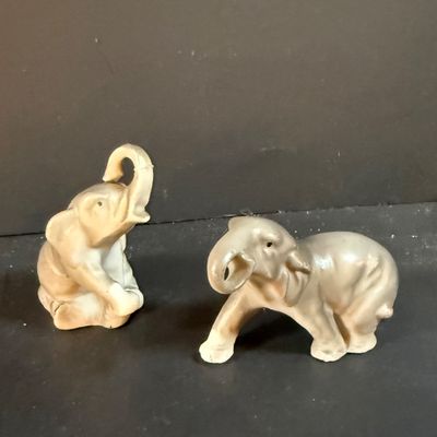 LOT 249: Elephant Collection Including a Planter, Figurines, Glass Trinket Box and a Giraffe Brass Bell