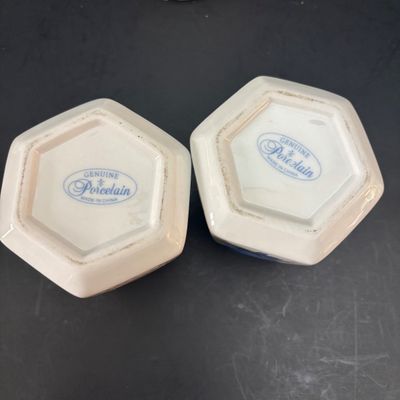 LOT 96: Blue & White Collection: Soup Tureen& Under Plate, Flower Frog, Electric Teapot, Home Accents Vase, Hexagonal Flower...