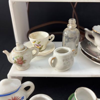 LOT 112: Collection of Miniature Tea Sets, Animals, Pewter Animals and a Vintage Moriage Satsuma=style Porcelain Horse & Carriage...