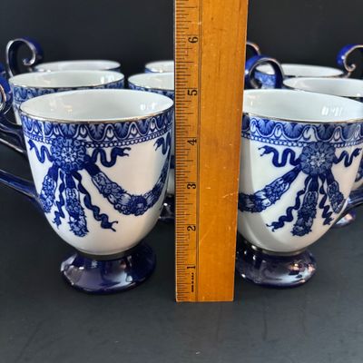 LOT 99: Vintage Bombay & Company Cobalt Blue "Grace" Mugs - 8 Pieces