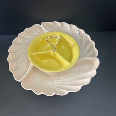 LOT 91: Vintage Lane & Co. Ceramic Lazy Susan, Super Chef Knife Set, MCM Teak Cheese Board