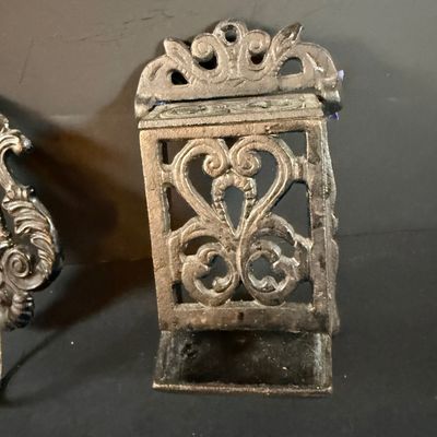 LOT 1: Vintage Large Wide Mouth Glass Jars, Cast Iron Match Dispenser, Cast Iron Pennsylvania Dutch Style Trivets and Cast Iron Hook