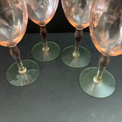 LOT 105: Vintage Pink "Watermelon" & Uranium Depression Stemware