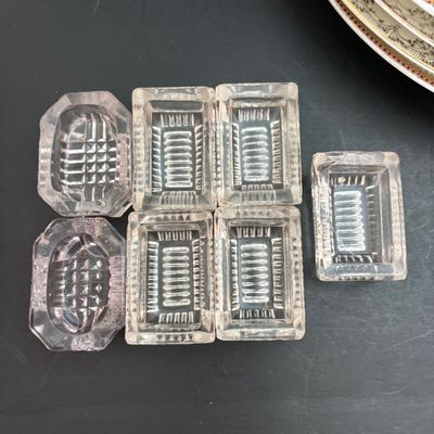 LOT 118: Large Collection of Salt Cellars, Nippon, Anchor Hocking Starlyte Cruet Set, Fifth Avenue Crystal Glass Covered Butter Dish w/...