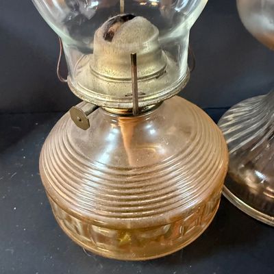 LOT 263: Set of Three Glass Oil Lamps and Vintage Oil Bicycle Lamp
