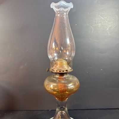 LOT 263: Set of Three Glass Oil Lamps and Vintage Oil Bicycle Lamp