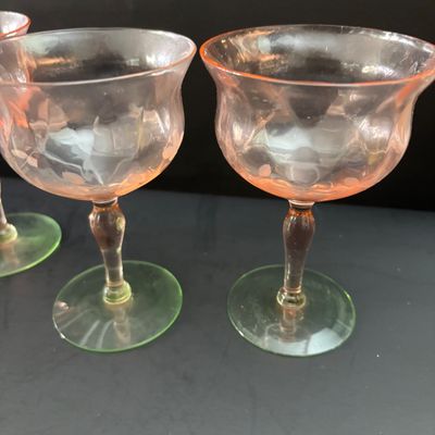 LOT 105: Vintage Pink "Watermelon" & Uranium Depression Stemware
