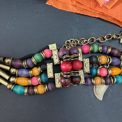 LOT 110: Vintage Scarves, Gold Tone Chain Necklace (1 is Monet), Vibrant Muti Colored Belt