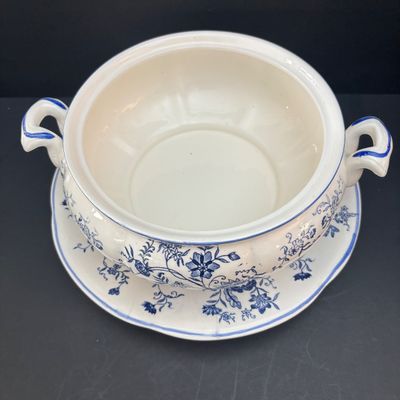 LOT 96: Blue & White Collection: Soup Tureen& Under Plate, Flower Frog, Electric Teapot, Home Accents Vase, Hexagonal Flower...
