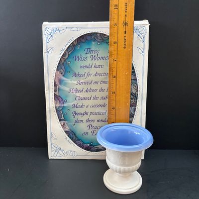 LOT 115: Shannon Crystal Clock, Milk Glass Miniature Urn, Hand-made Folk Art Pin Cushion, BOAC Teacups & More