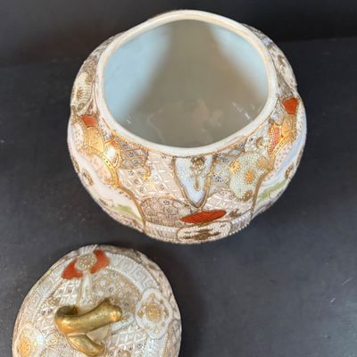 LOT 262: Vintage/Antique Asian Inspired Enamel Lamp and Nippon Porcelain Ginger Jar