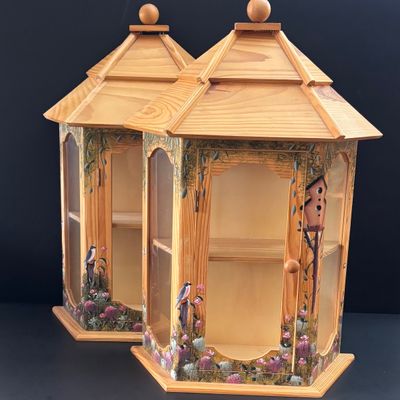 LOT 102: Display/Curio Cabinets w/Painted Bird Motif