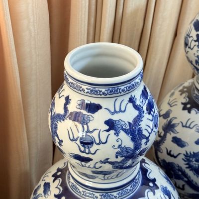 LOT 174: Vintage Blue and White Large Bombay Double Gourd Vase