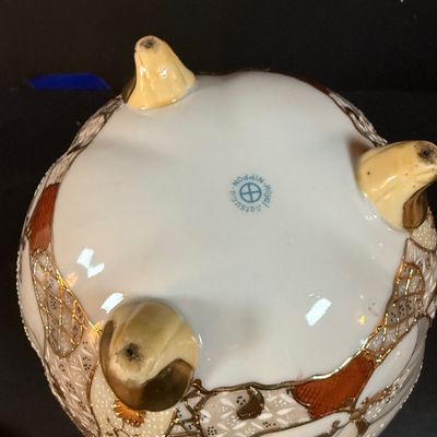 LOT 262: Vintage/Antique Asian Inspired Enamel Lamp and Nippon Porcelain Ginger Jar