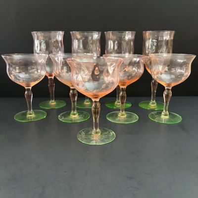 LOT 105: Vintage Pink "Watermelon" & Uranium Depression Stemware