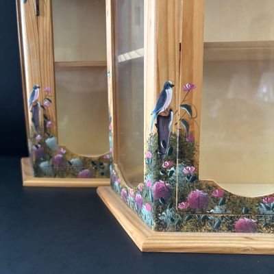 LOT 102: Display/Curio Cabinets w/Painted Bird Motif