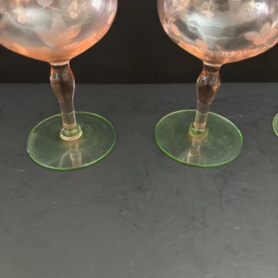 LOT 105: Vintage Pink "Watermelon" & Uranium Depression Stemware