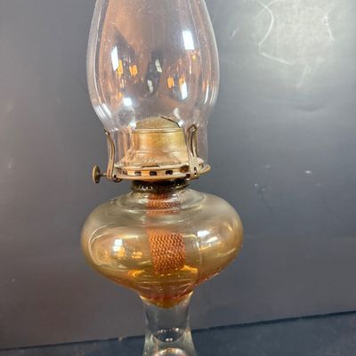 LOT 263: Set of Three Glass Oil Lamps and Vintage Oil Bicycle Lamp