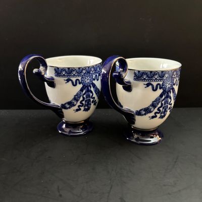 LOT 99: Vintage Bombay & Company Cobalt Blue "Grace" Mugs - 8 Pieces