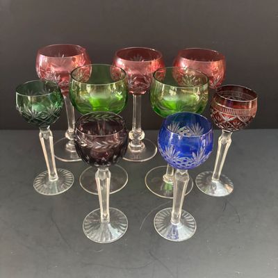 LOT 119: Vintage Bohemian Style Cut-to-Clear Stemware & Vintage Green Stemware
