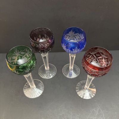 LOT 119: Vintage Bohemian Style Cut-to-Clear Stemware & Vintage Green Stemware