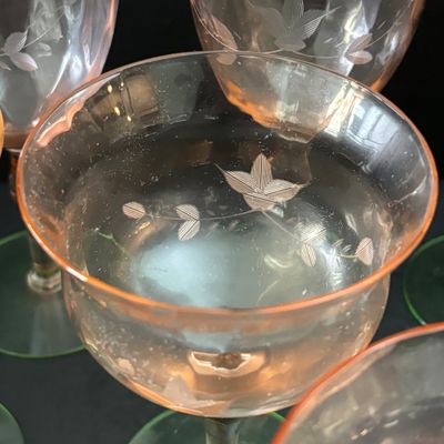 LOT 105: Vintage Pink "Watermelon" & Uranium Depression Stemware