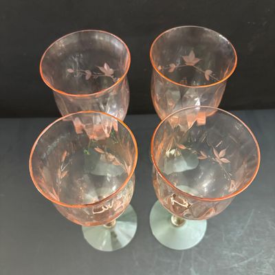 LOT 105: Vintage Pink "Watermelon" & Uranium Depression Stemware