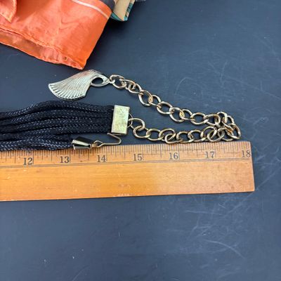 LOT 110: Vintage Scarves, Gold Tone Chain Necklace (1 is Monet), Vibrant Muti Colored Belt