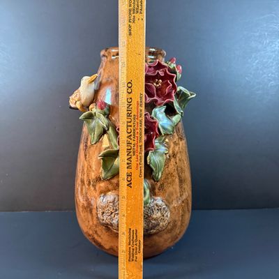 LOT 186: Large Ceramic Vase with Flowers and a Bird