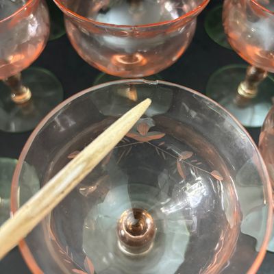 LOT 106: Vintage Pink "Watermelon" & Uranium Depression Stemware