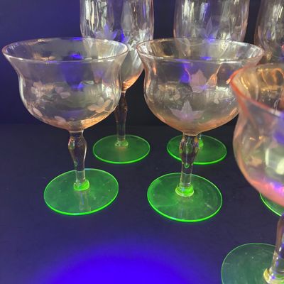 LOT 105: Vintage Pink "Watermelon" & Uranium Depression Stemware