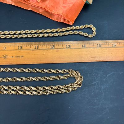 LOT 110: Vintage Scarves, Gold Tone Chain Necklace (1 is Monet), Vibrant Muti Colored Belt
