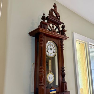LOT 164: Vintage Wooden Lippinzaner Horse Mechanical Wall Clock