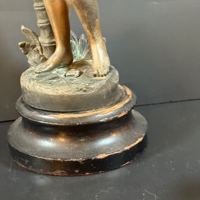 LOT 188: Bronze /Metal Statue of a Boy, Framed Victorian Boy Trinket Box and 2 Wall Sconces