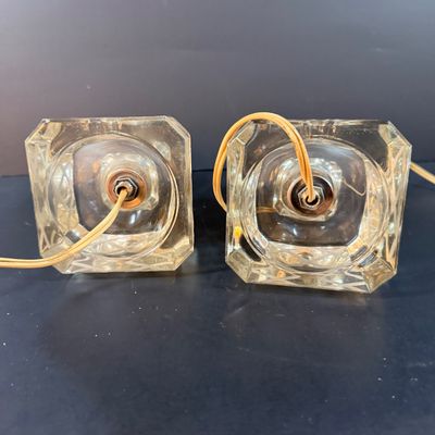 LOT 244: Hollywood Regency Style Filigree Vanity Mirror and Jewelry Box with Glass Lid and Acrylic Cubed Table Lamps