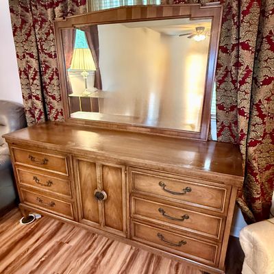 LOT 179: Wooden 9 Drawer Dresser with Mirror