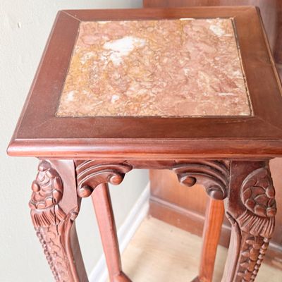 LOT 167: Set of 2 Marble Top Wood Plant Stands